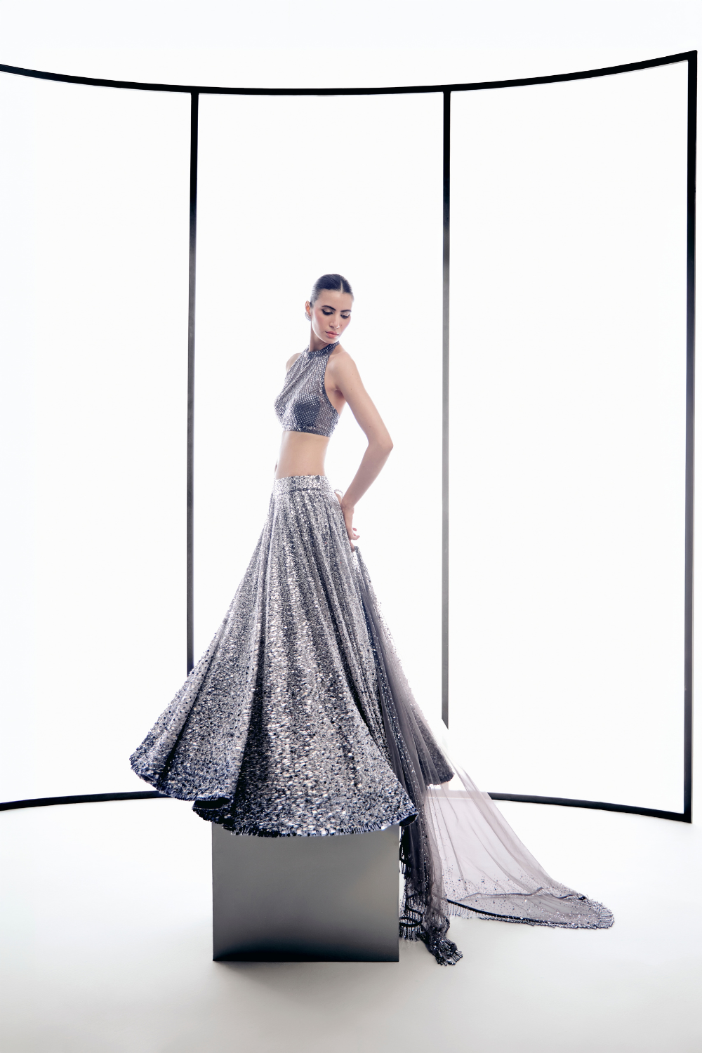Grey Sequins Lehenga Set