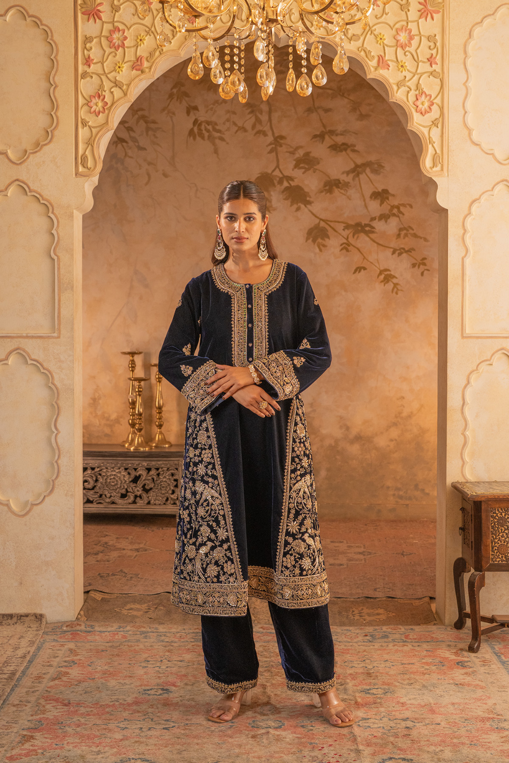 Navy Blue Velvet Suit Set