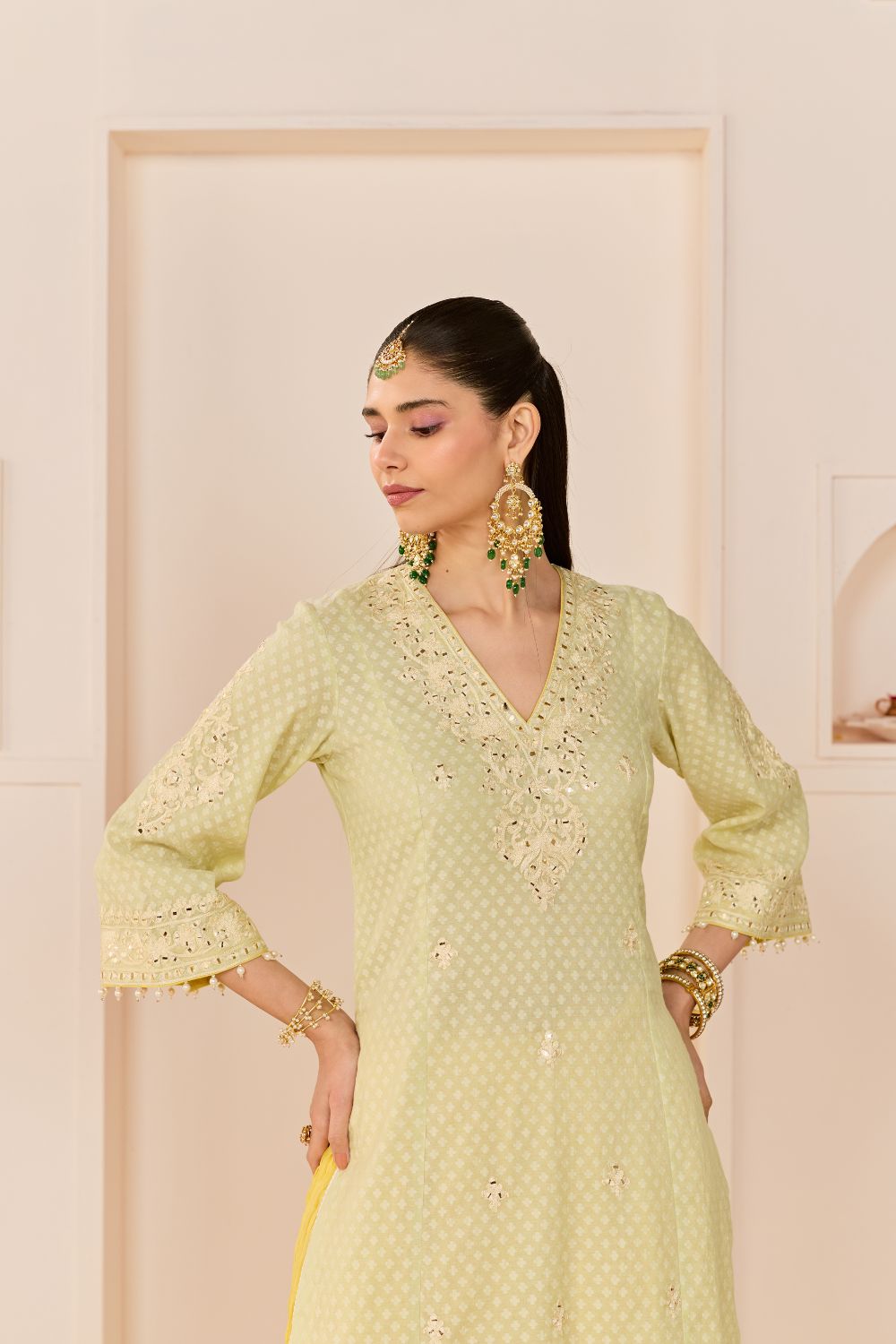 RUHANI - MINT GREEN LONG KURTA WITH SKIRT AND DUPATTA