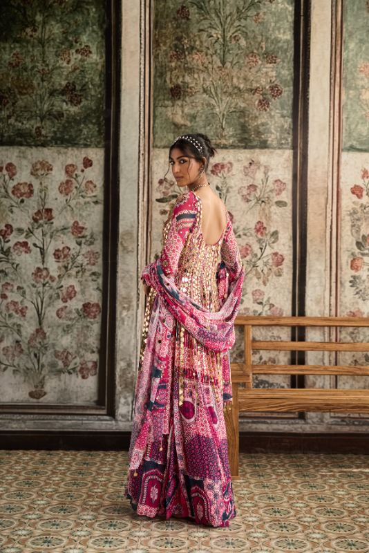FUSCHIA PRINT AND HIGHLIGHTED ANARKALI SET