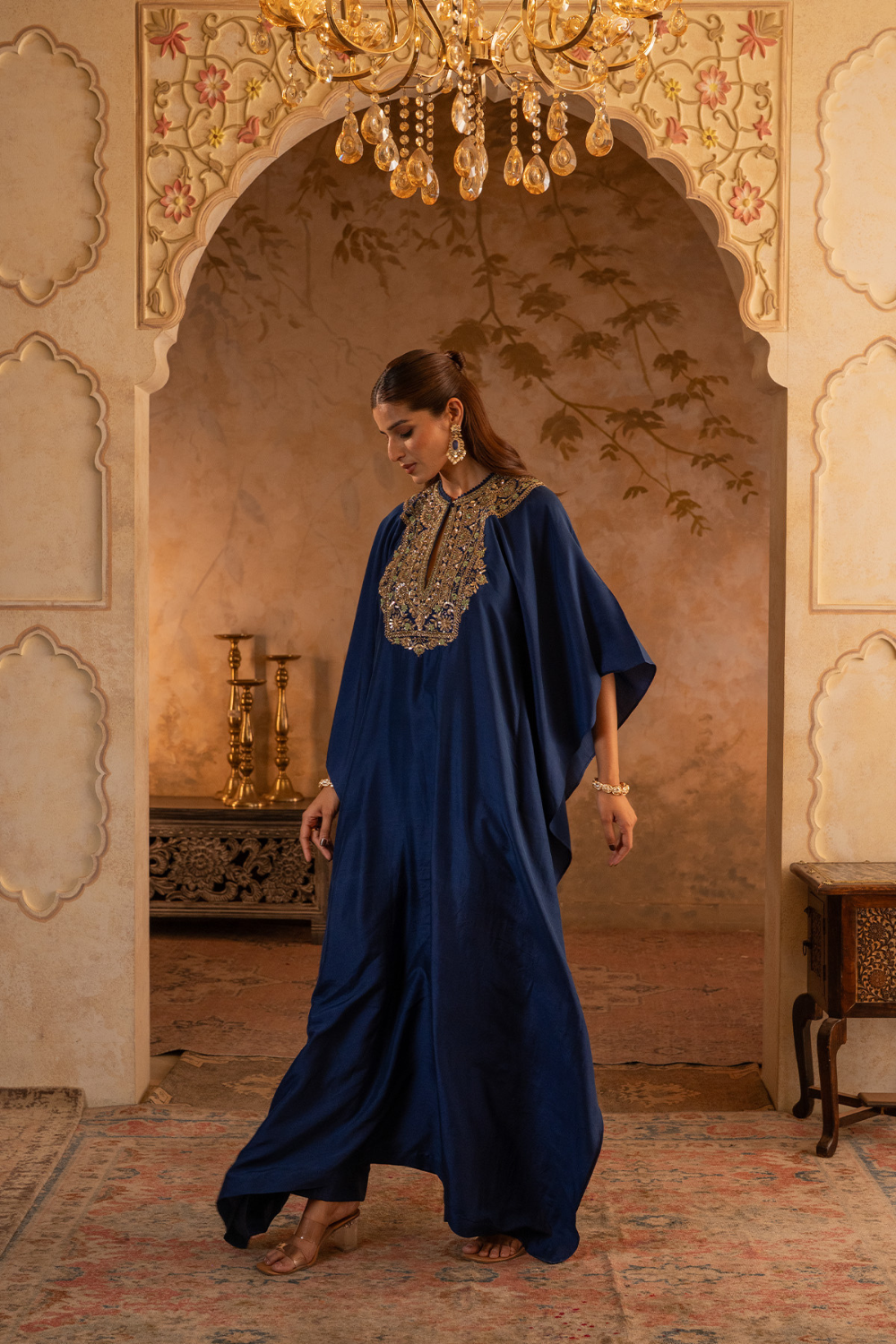Navy Blue Silk Kaftan Dress