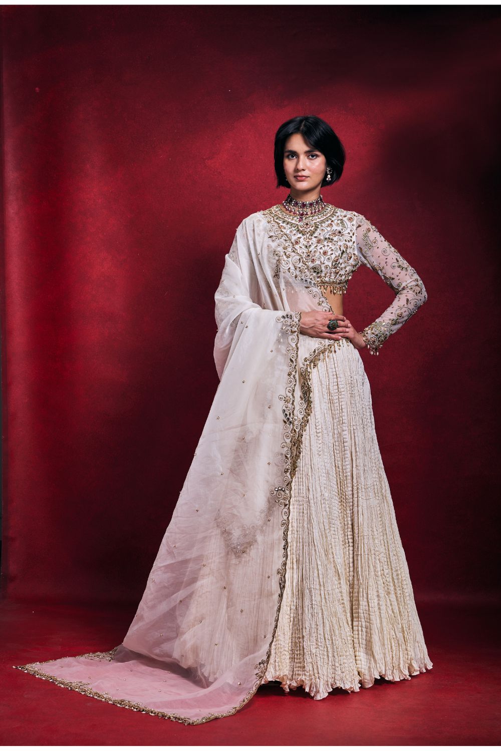IVORY CRUSHED LEHENGA SET
