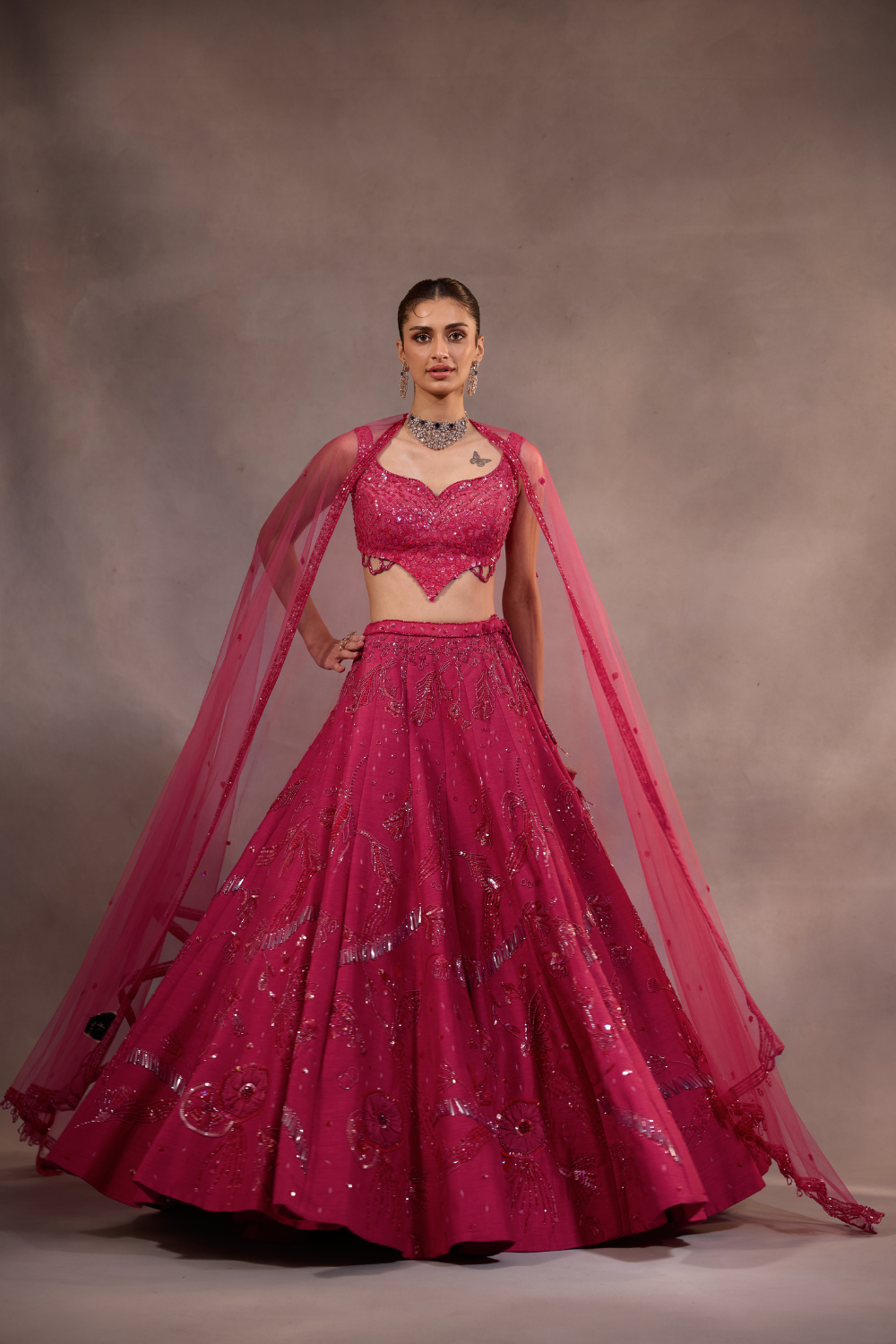 Cherry Pink Embroidered Lehenga Set of 3
