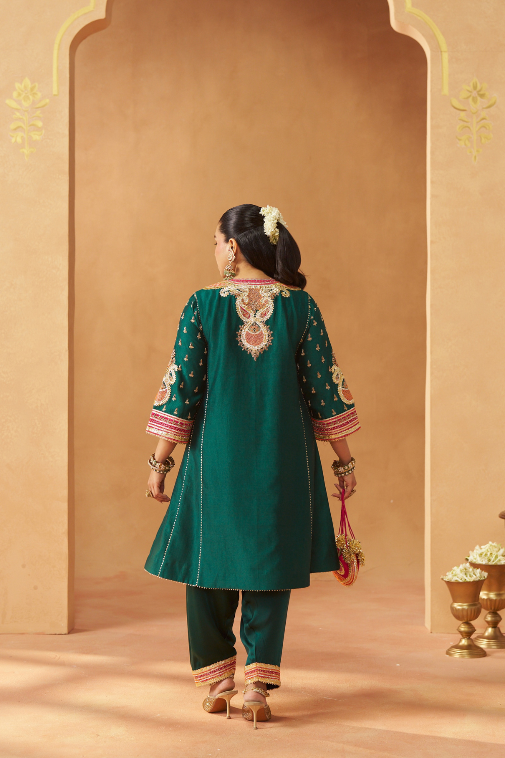Riva Emerald Green Chauga With Salwar