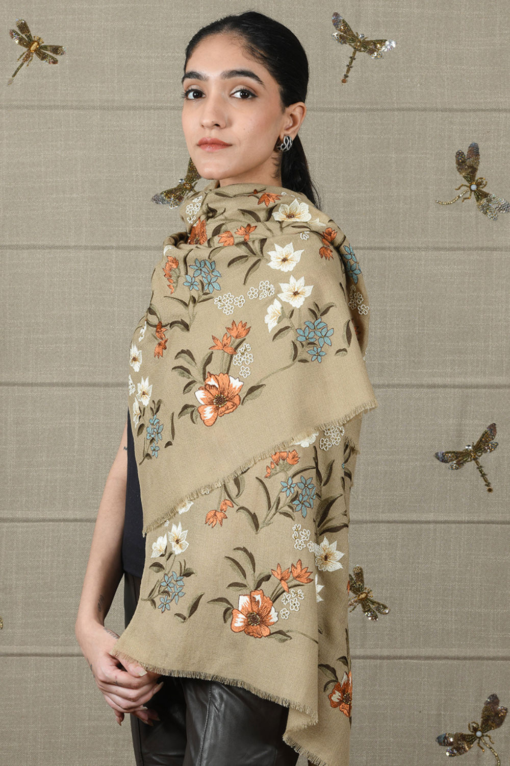 Vintage Botanical | Embroidered Fine Wool Silk Stole