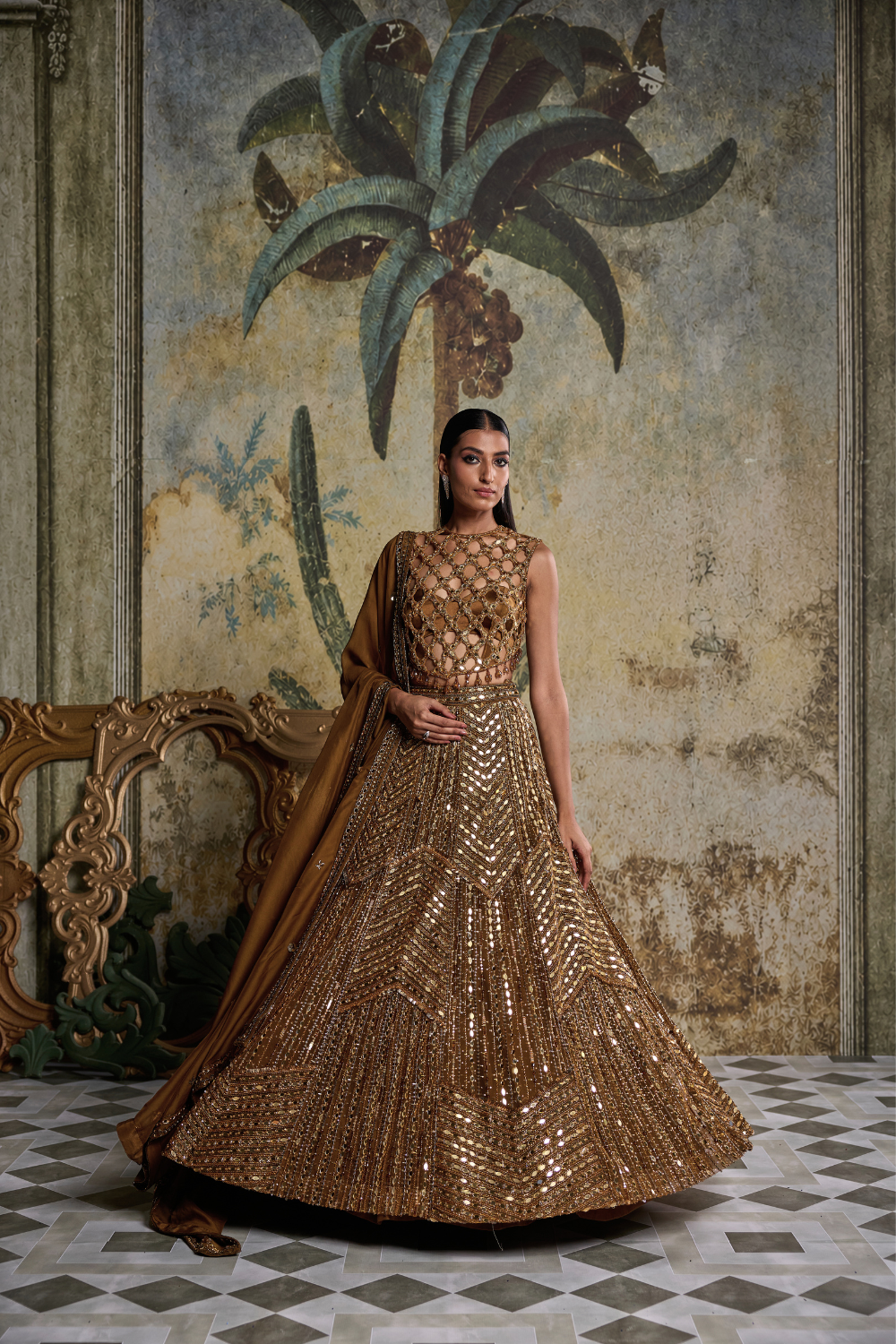 Antique Gold Embellished Lehenga Set