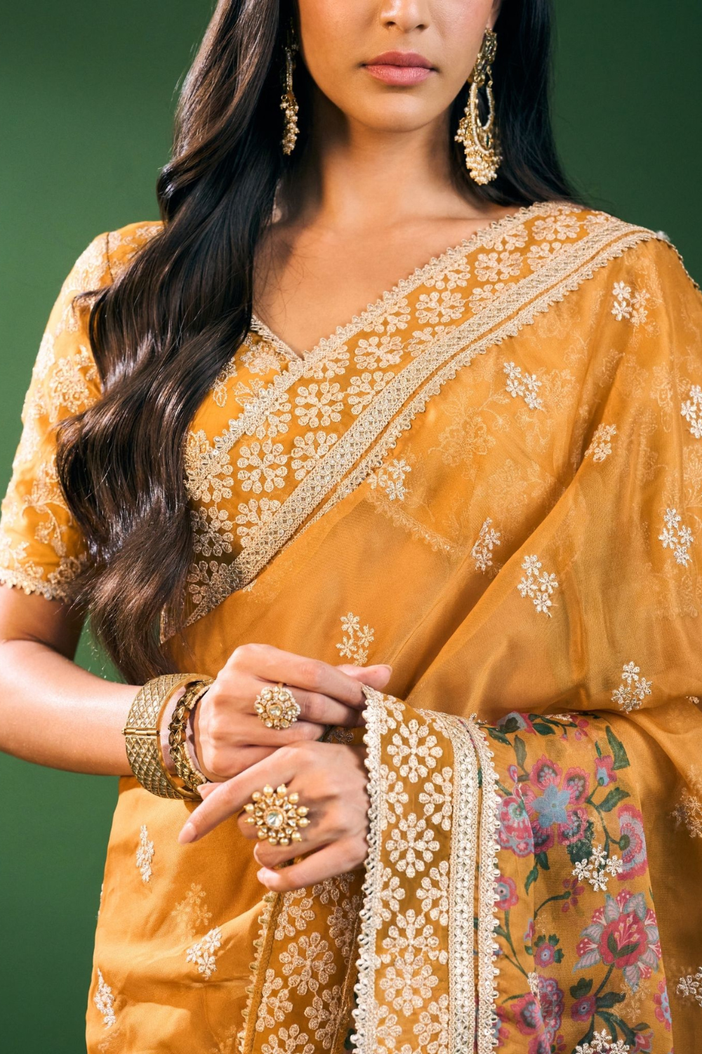 Leya Organza Printed Mustard Saree