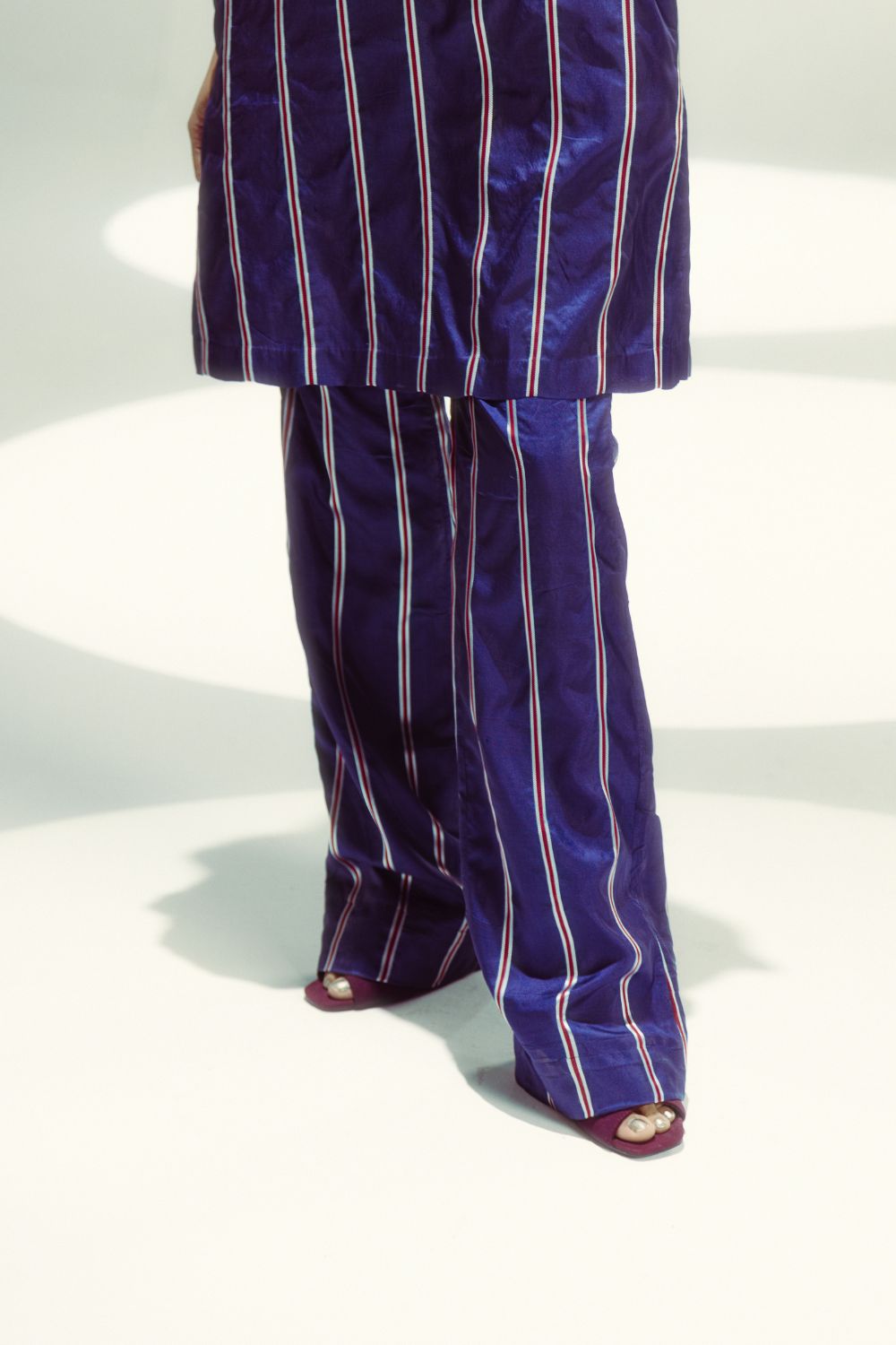 Navy Blue Pencil Stripe Bellbottom Set