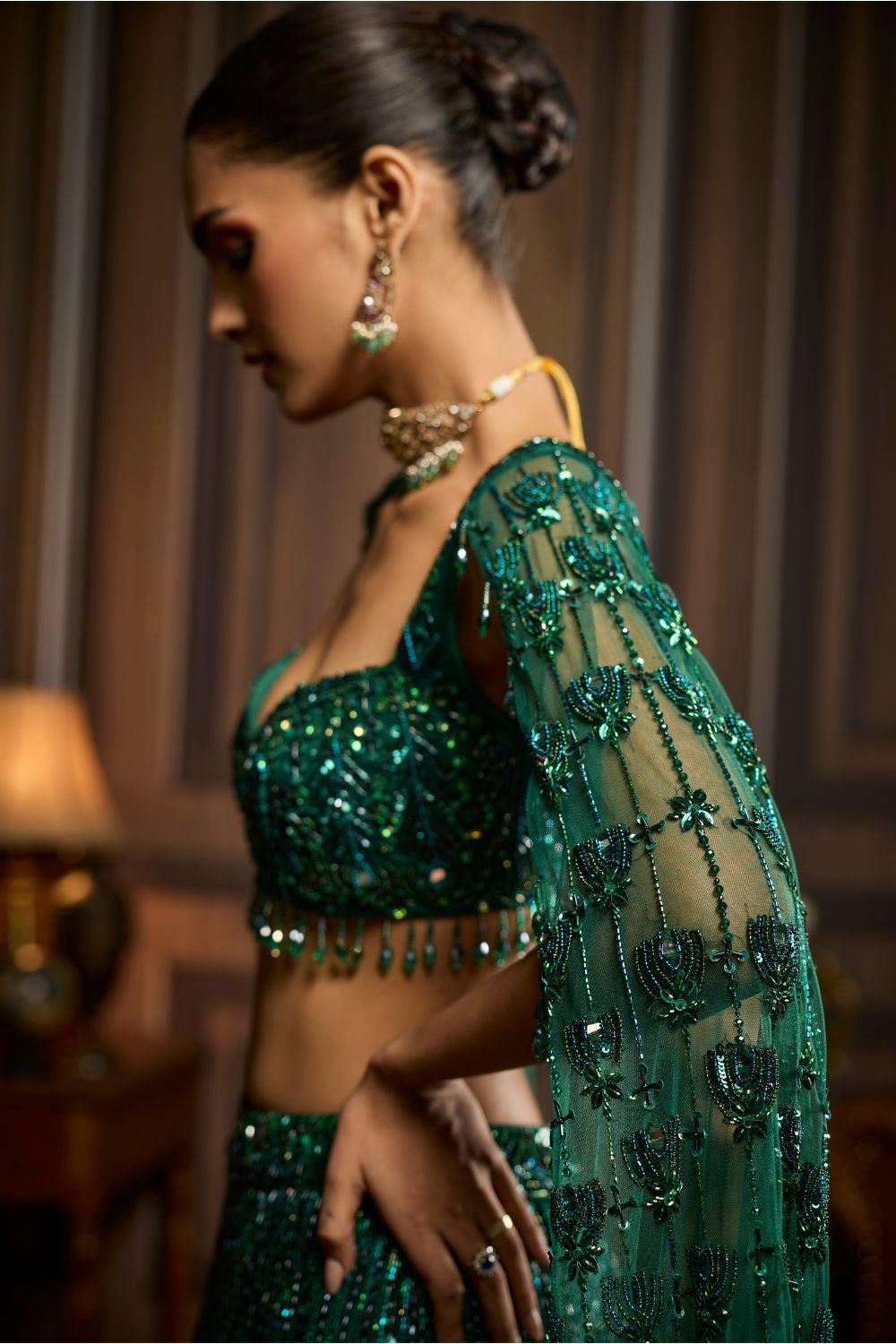 EMERALD GREEN EMBELLISHED LEHENGA SET