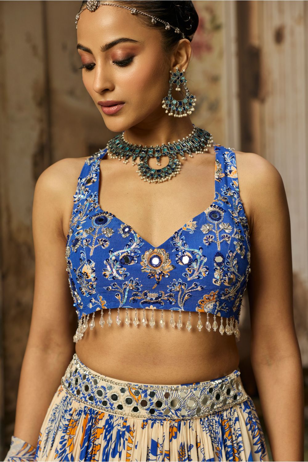IVORY PRINTED AND HIGHLIGHTED LEHENGA SET