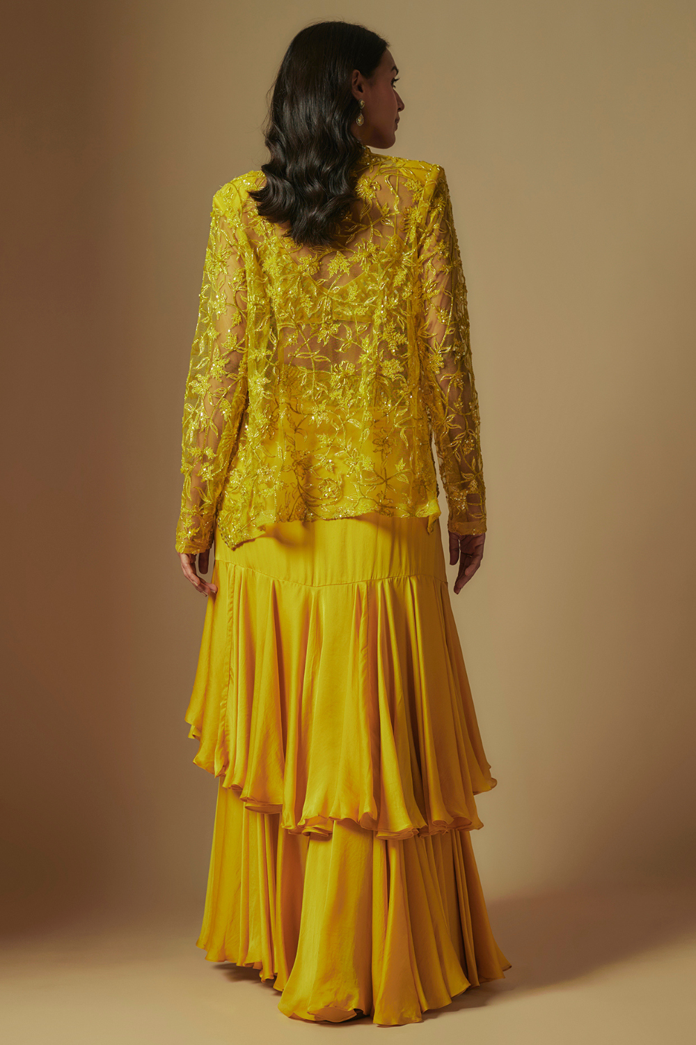 Umble Hand Emb Blouse and  Jacket  Paired With Drape skirt