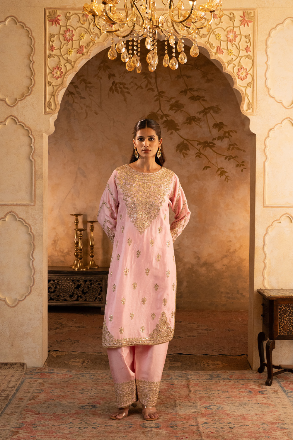 Blush Pink Silk Suit Set