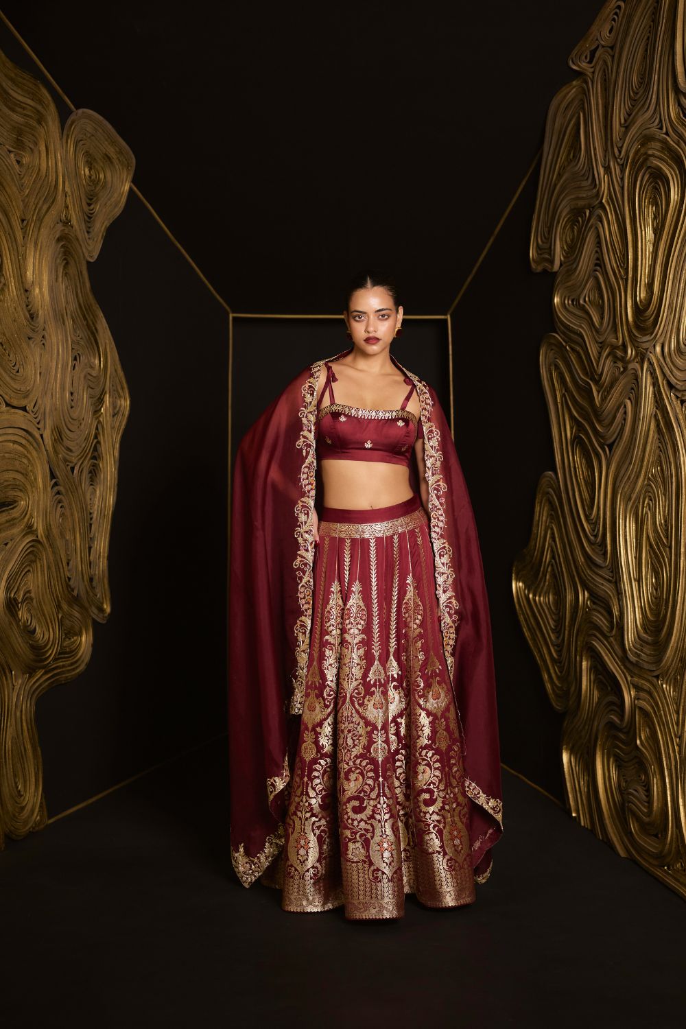 Tche Forever Mine Lehenga in Garnet