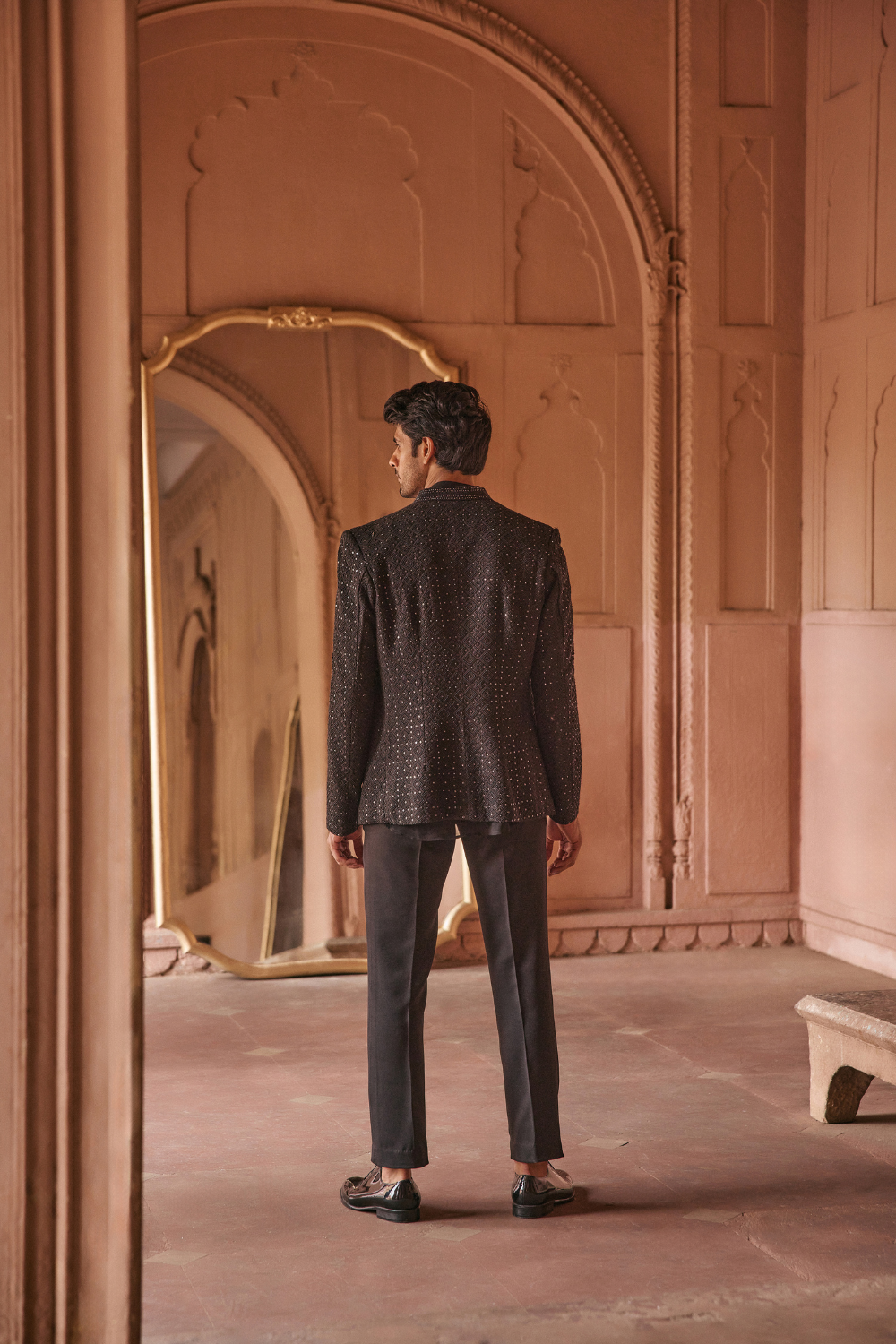 Black, mirrorwork, jacket ensemble