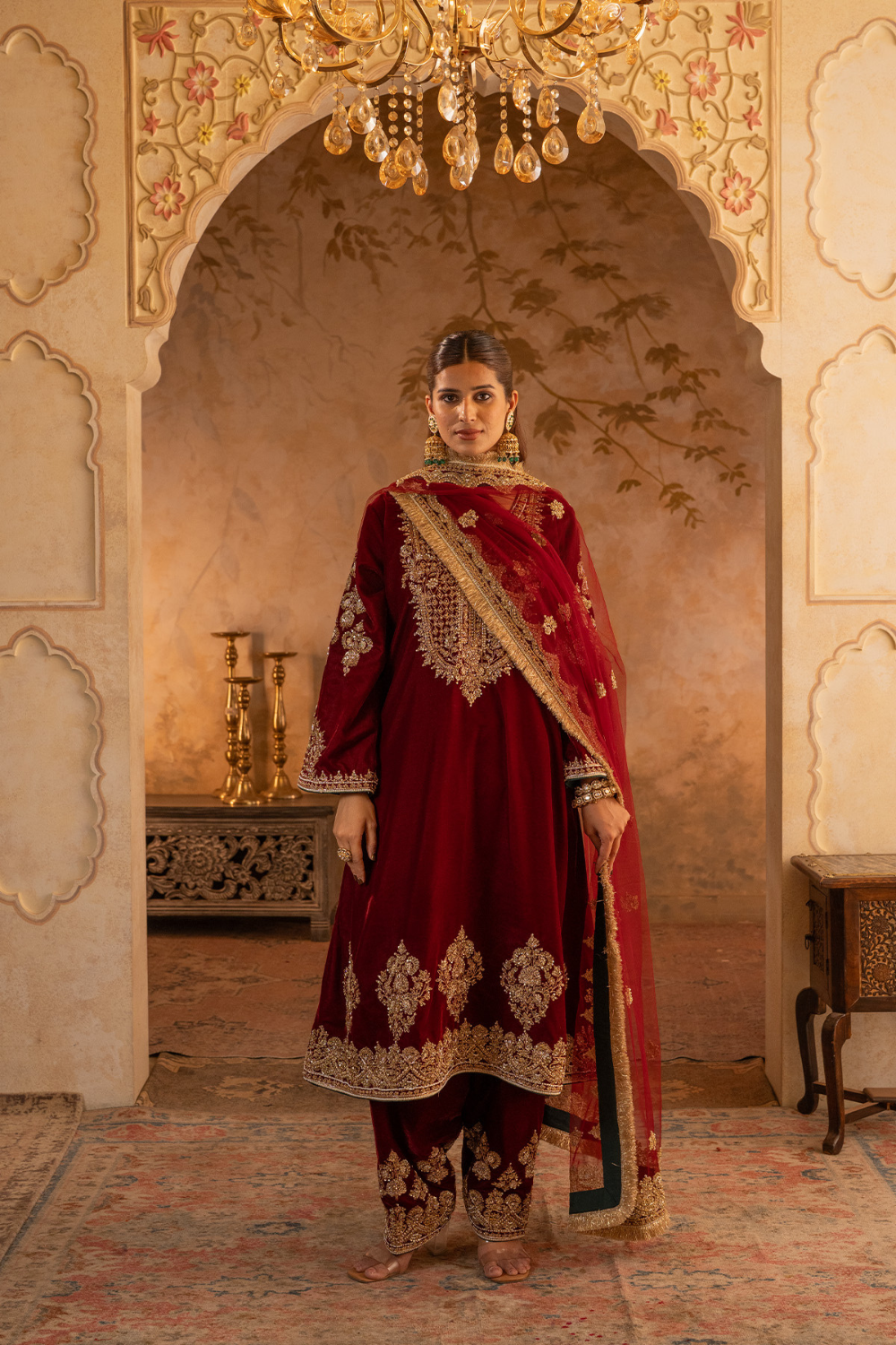 Maroon Velvet Suit Set