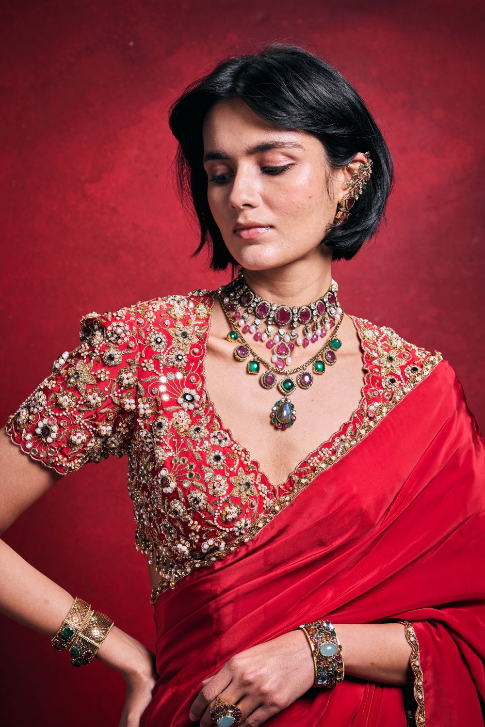 RED CREPE SAREE