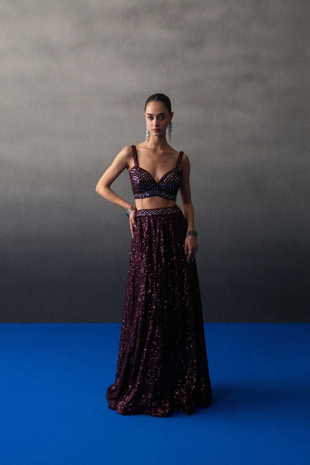 Crimson Sequins Skirt Set