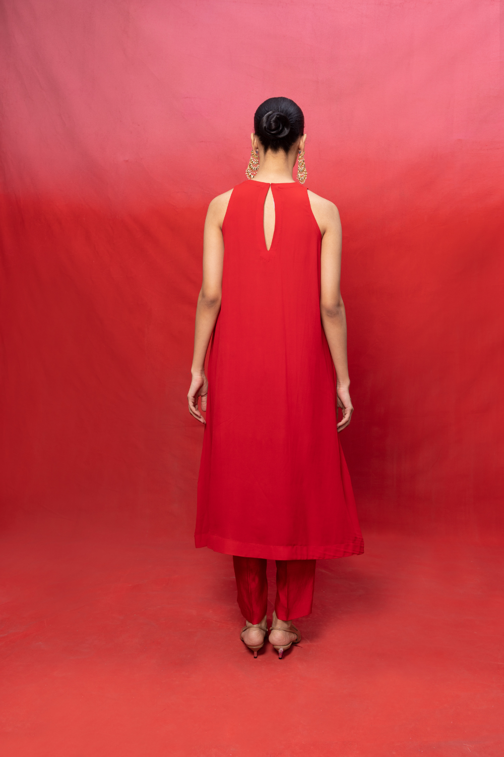 Handwoven Red Georgette Embroidered Suit Set