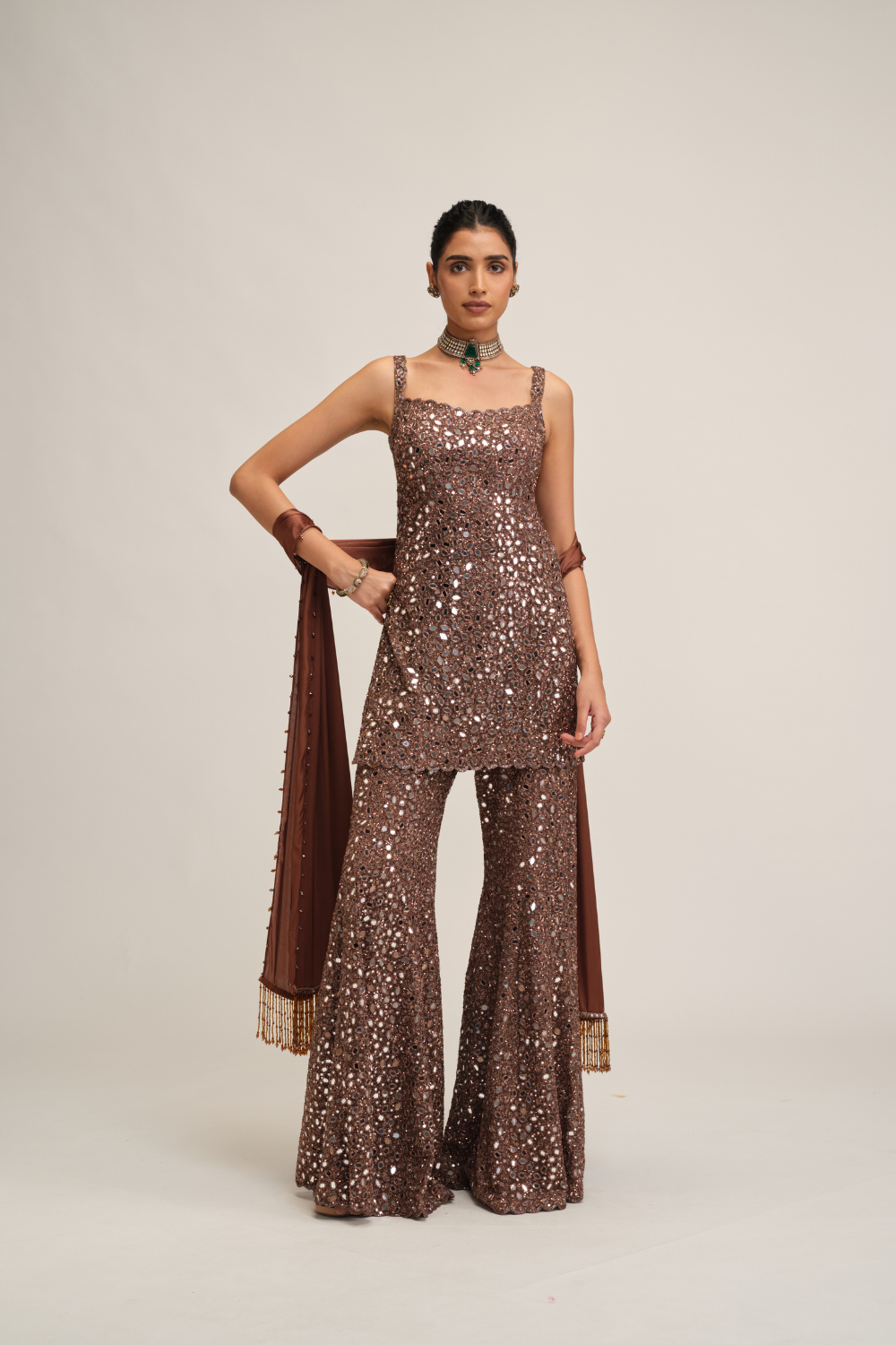 Deep Beige Kurta Sharara Set