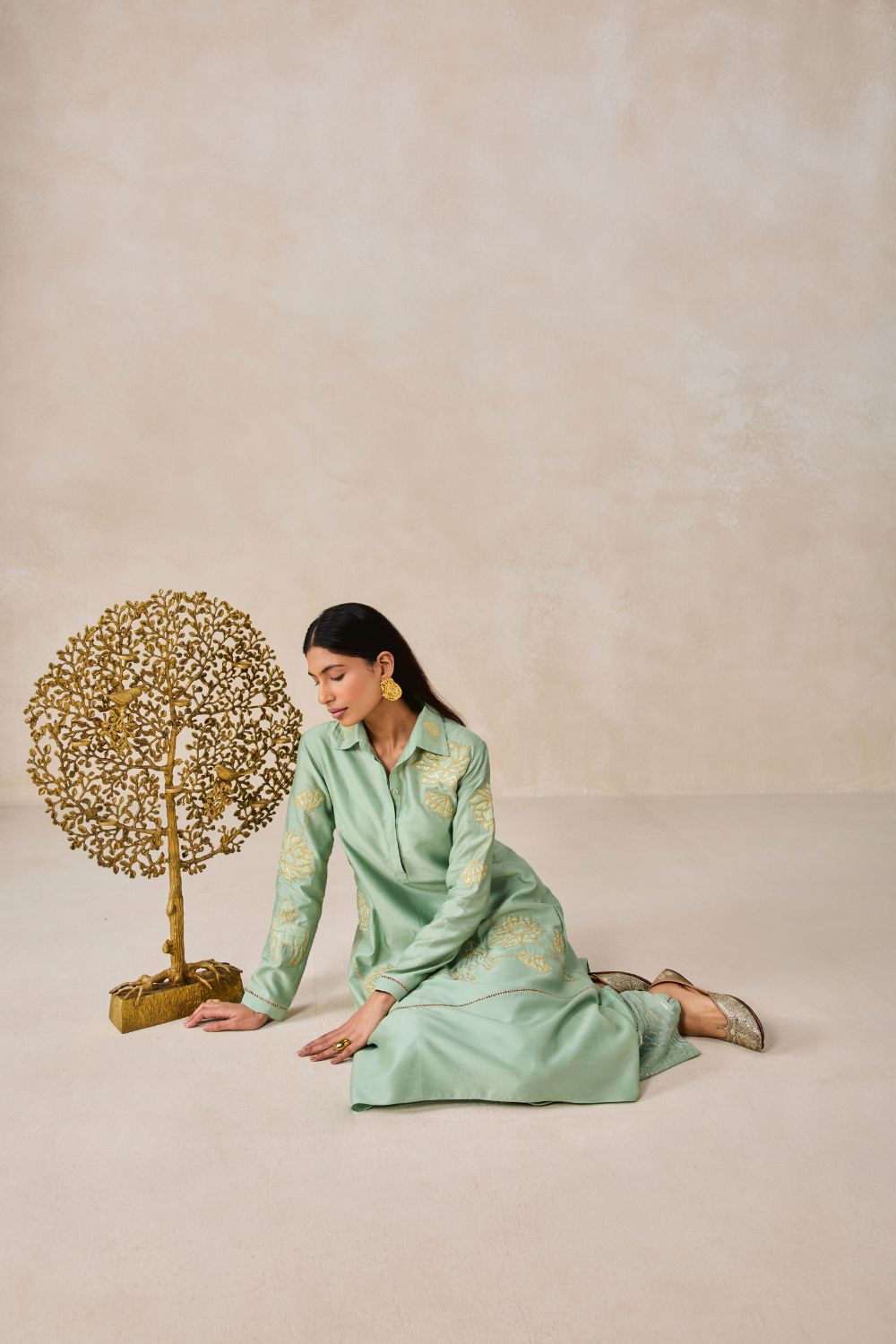 Chanderi Assmmetrical Kurta With Pant Set