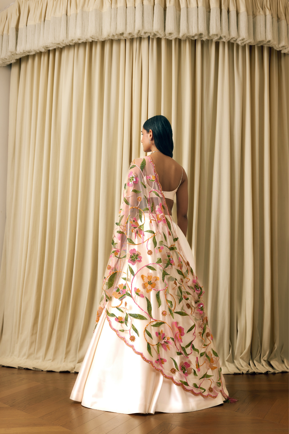Solid color ivory lehenga