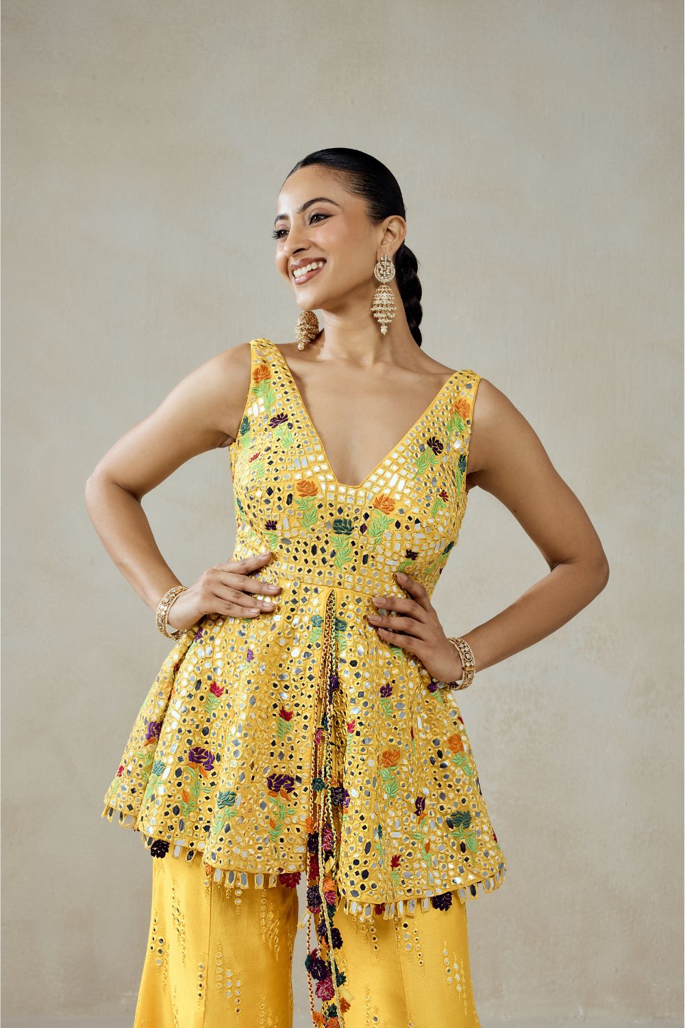 Yellow Sharara Trouser  Peplum Set