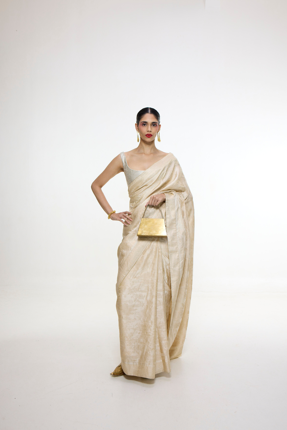 Handwoven Ivory Kadhwa Banarasi Saree