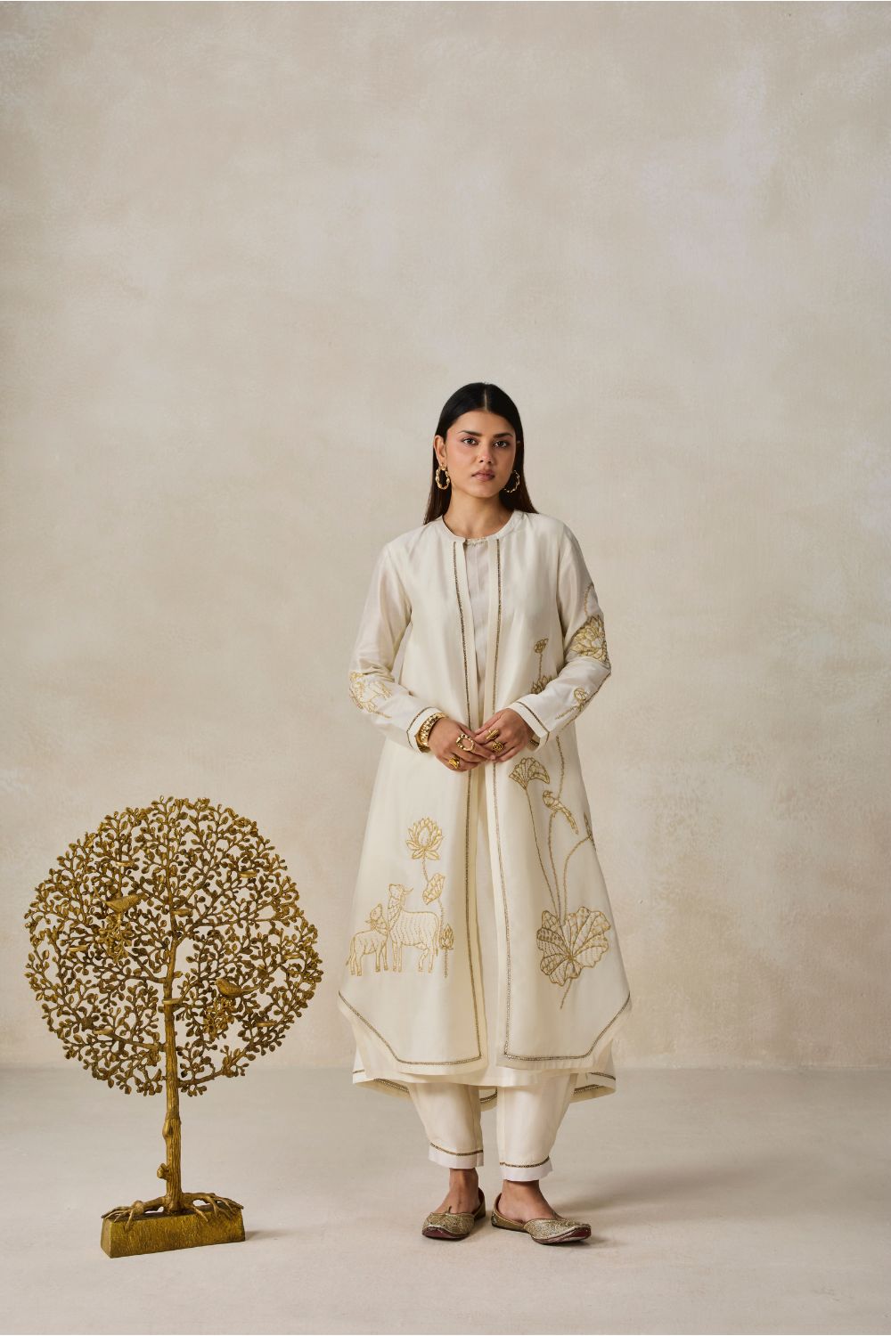 Chanderi Assmmetrical Kurta With Pant Set