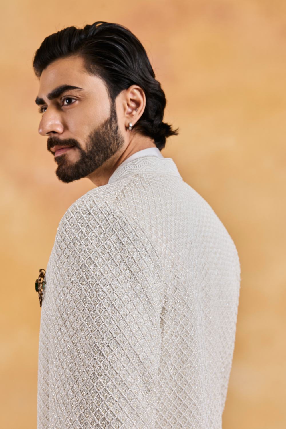 Ivory Raw Silk Open Jacket with Kurta and Dhoti