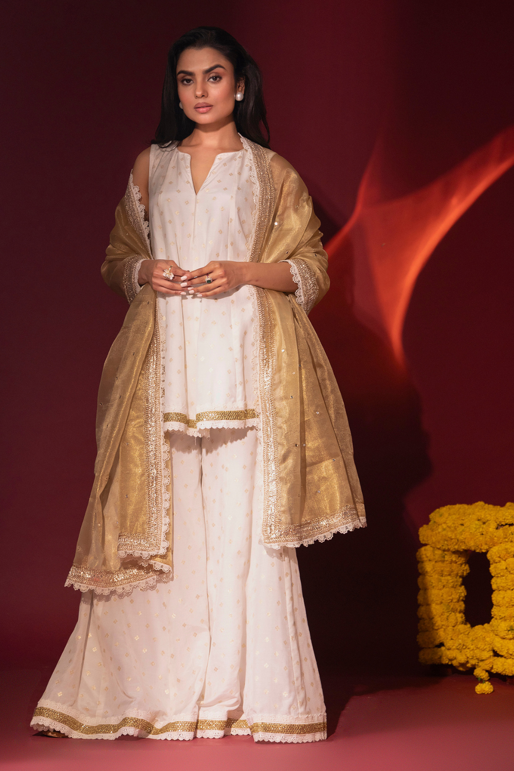 Ivory Peplum Sharara Set