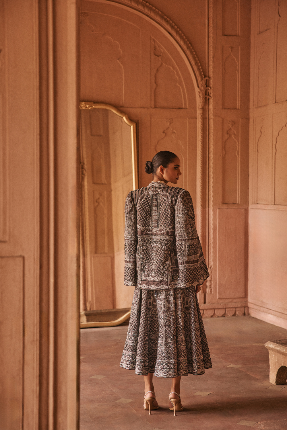 Black, dori, tissue, cropped, lehanga, jacket