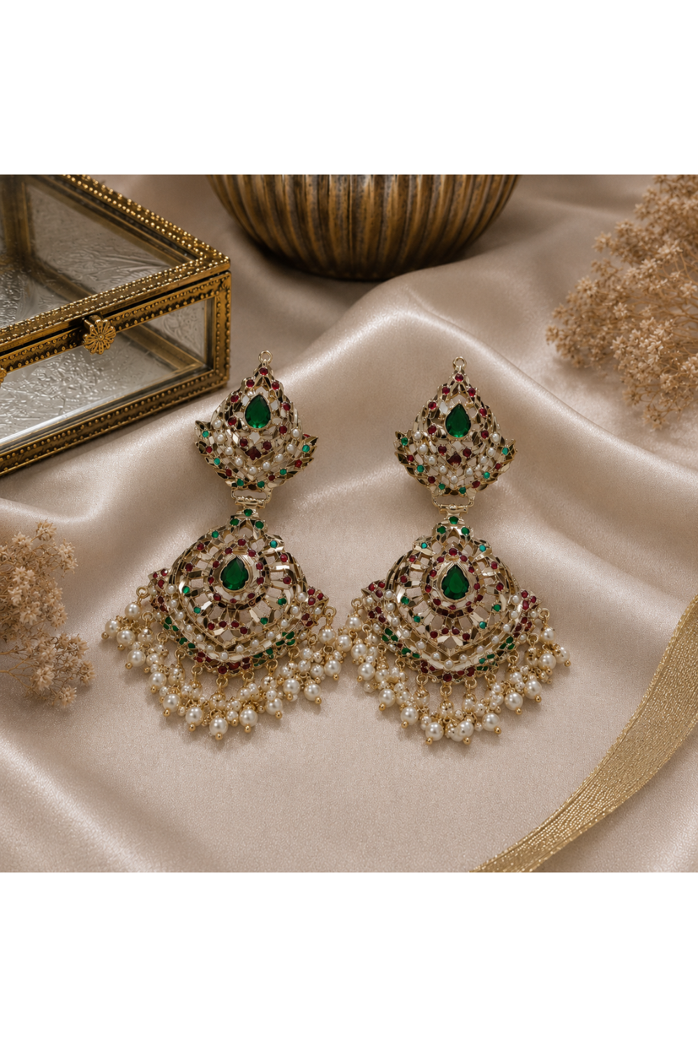 Multicolour Jadau Pearl Drop Earrings