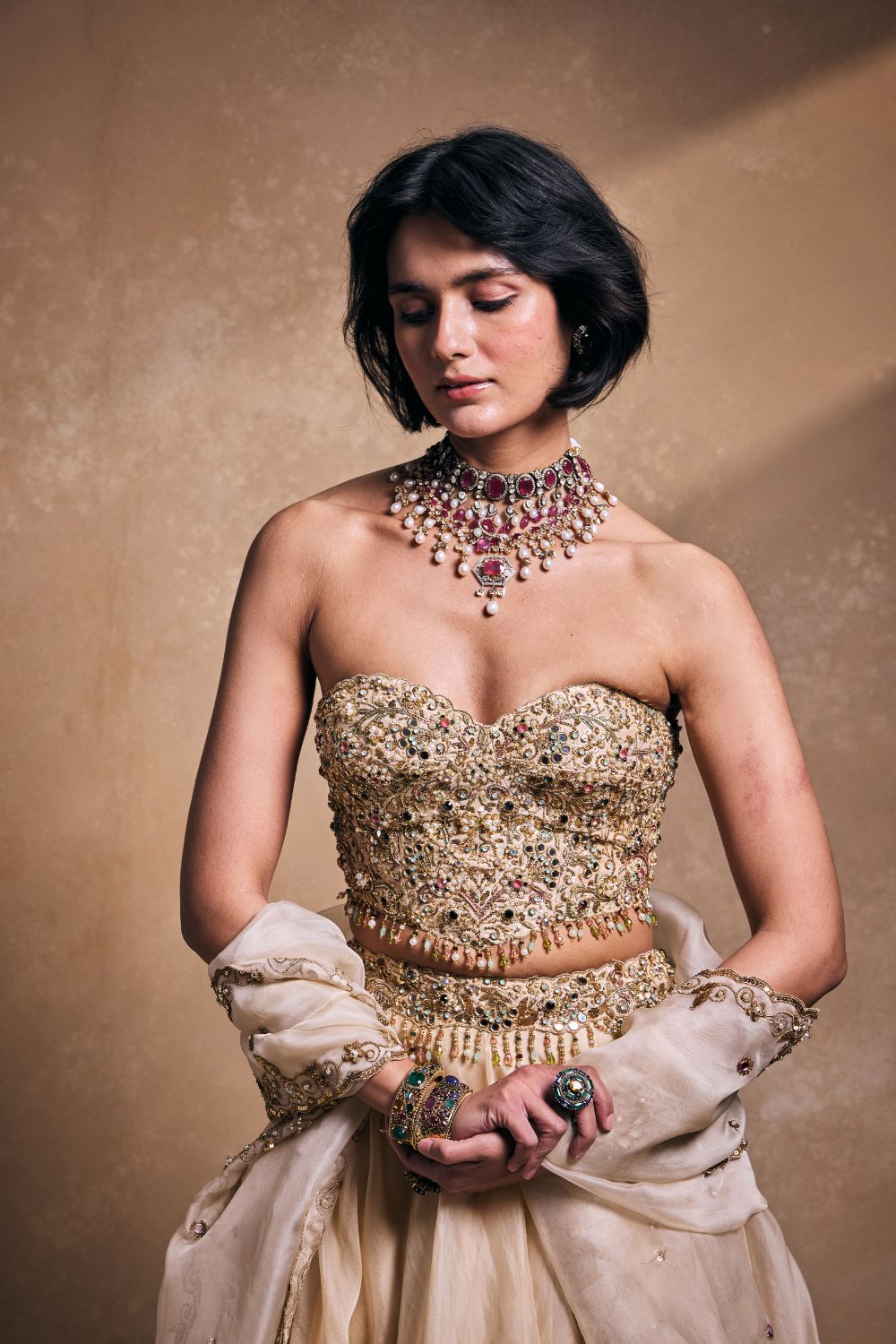 CREAM ORGANZA LEHENGA SET
