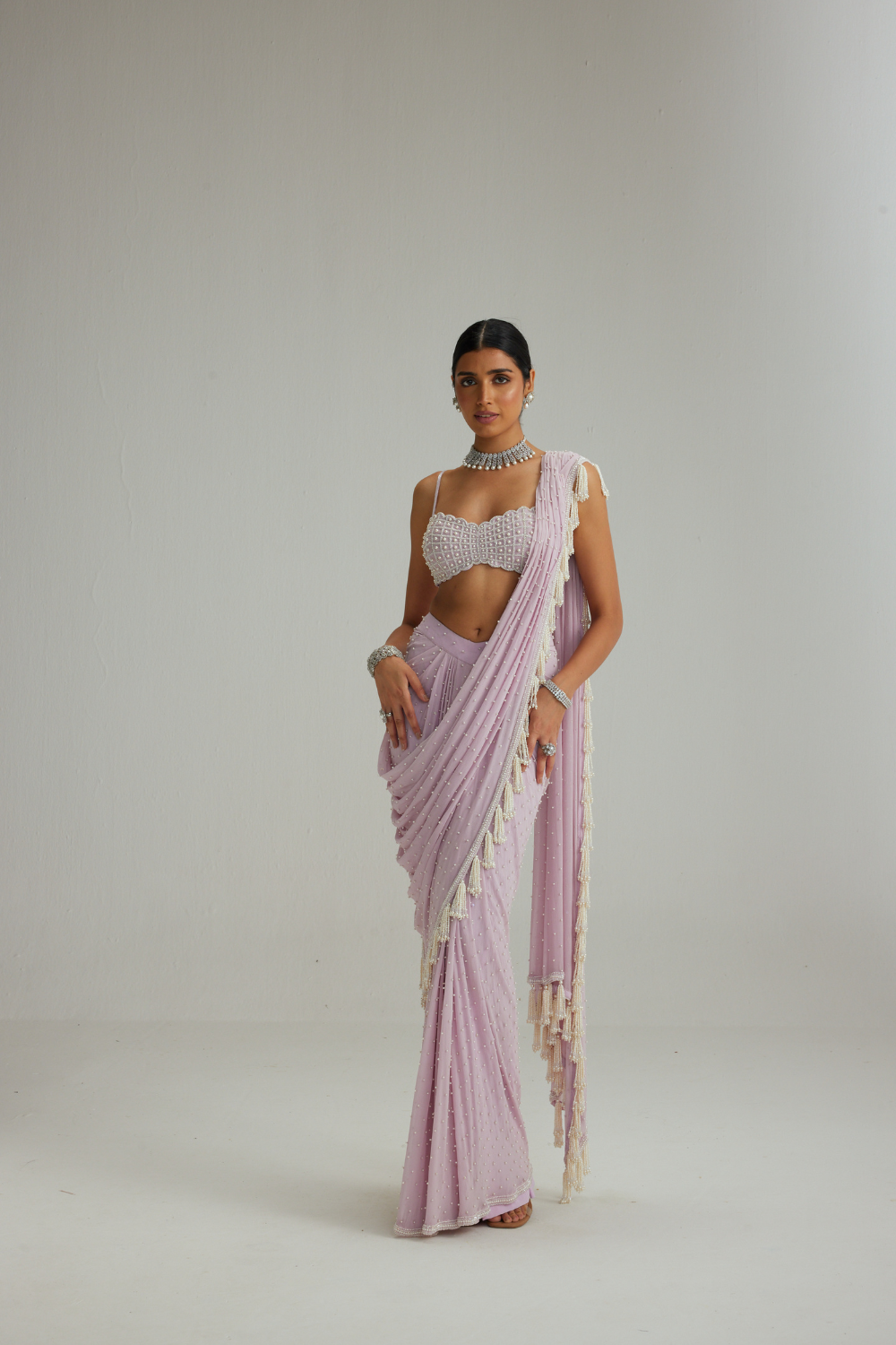 Lavender draped saree set