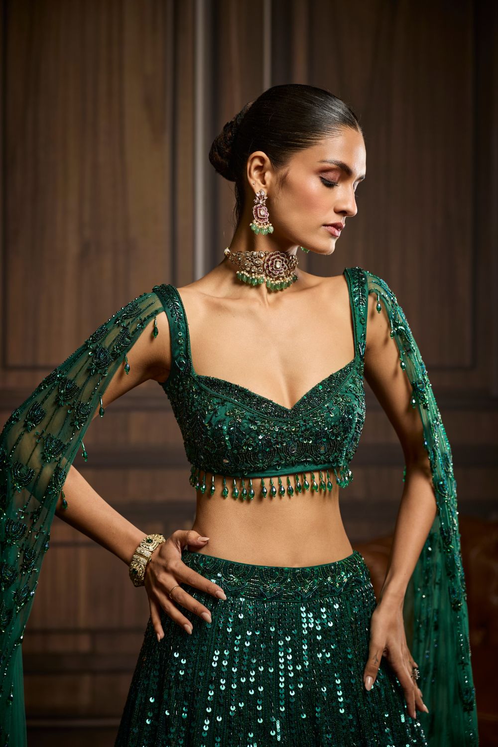 EMERALD GREEN EMBELLISHED LEHENGA SET
