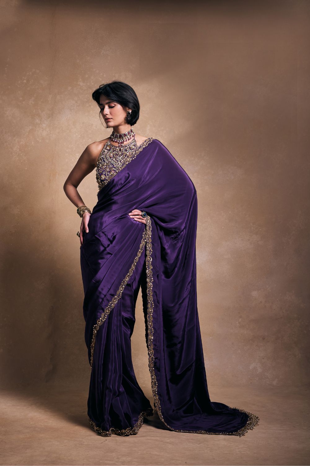 DEEP PURPLE CREPE  SAREE