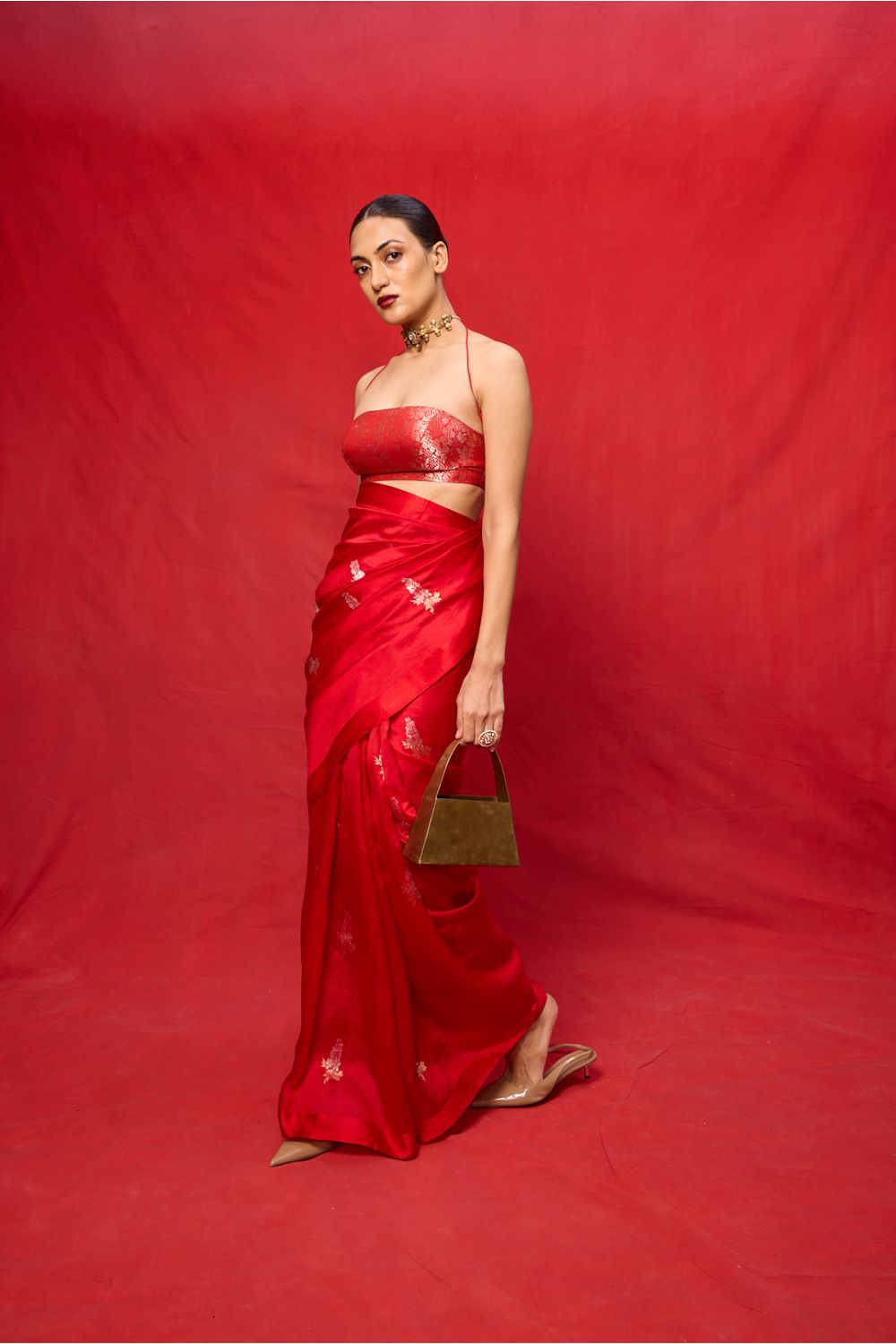 Handwoven Red Silk Embroidered Saree