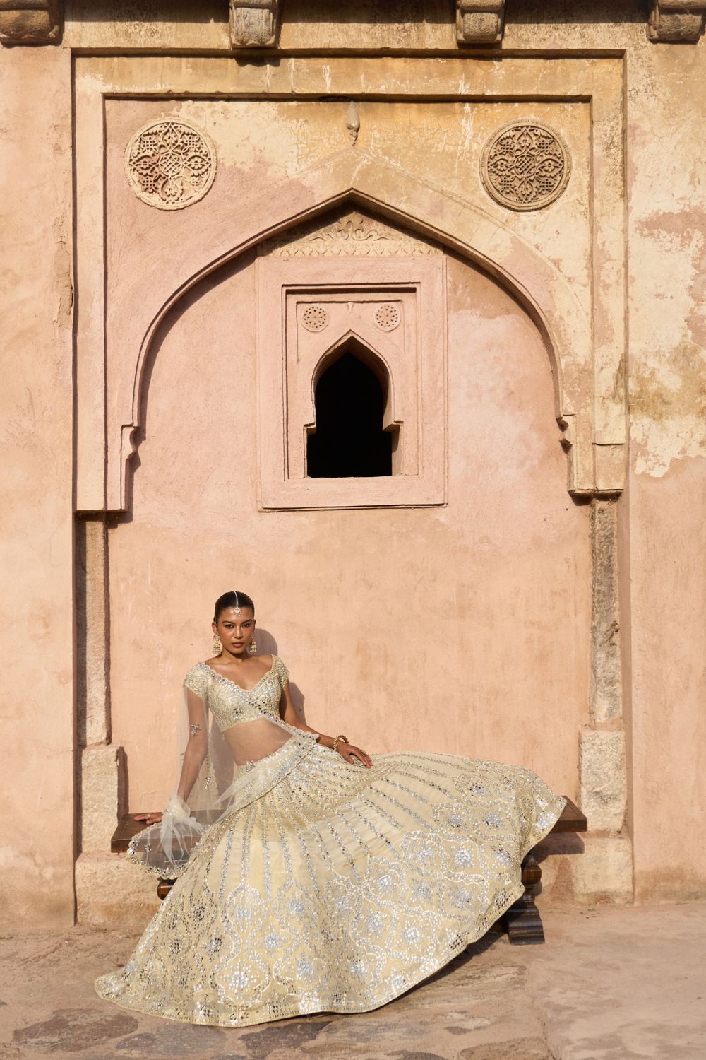 KIRAN — Gold Tissue Lehenga Set