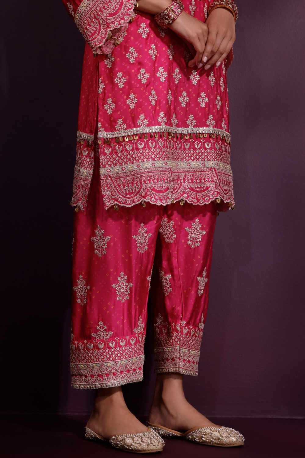 Elira Cupro Satin Fuschia Kurta with Farshi Salwar