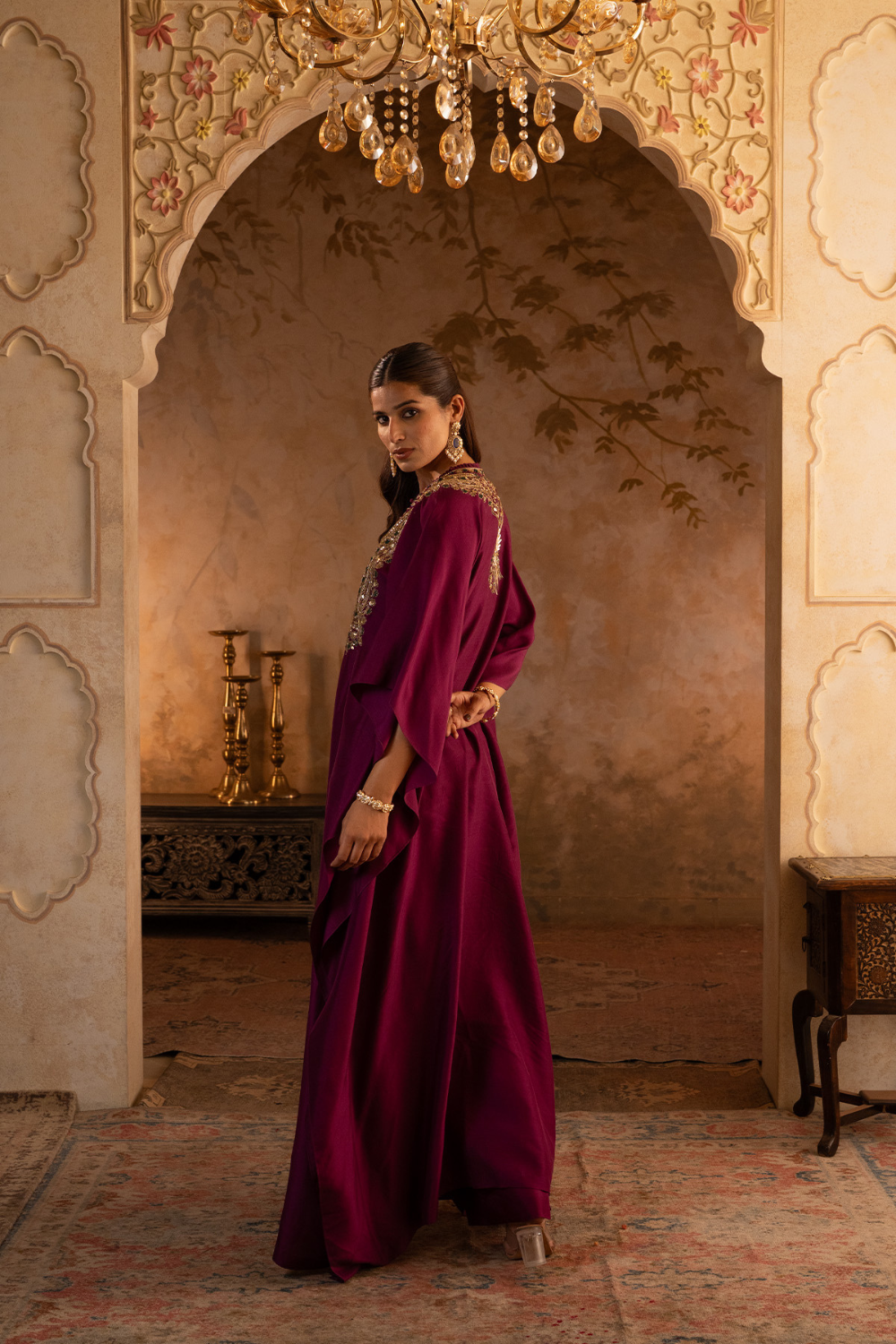 Crimson Silk Kaftan Dress