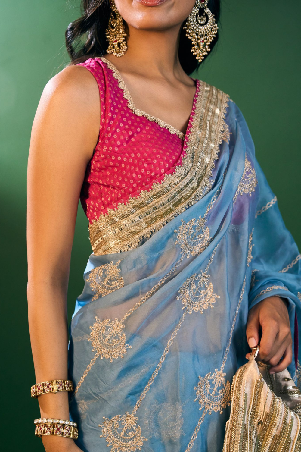 Kesa Organza Steel Blue Saree