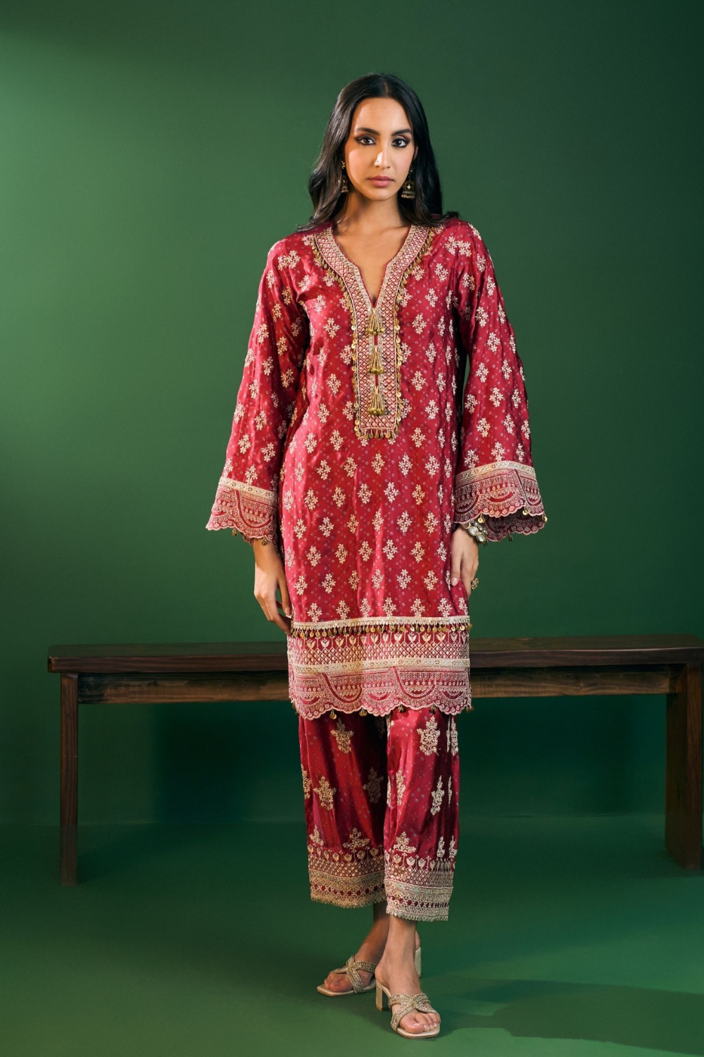 Elira Cupro Satin Red Kurta with Farshi Salwar