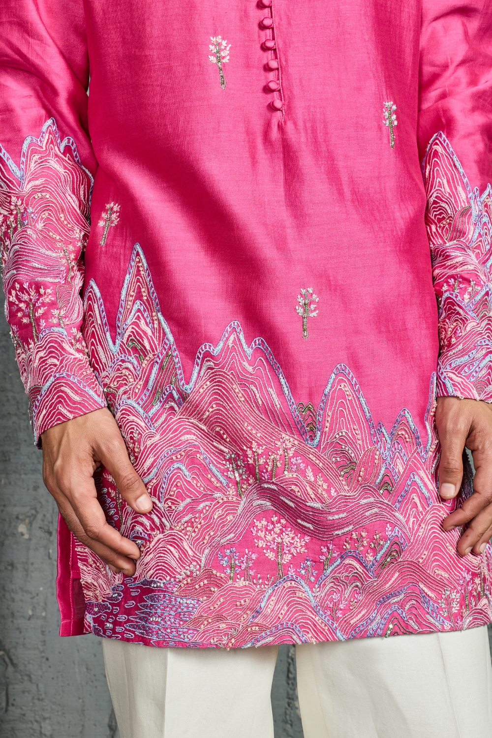 Pink Gulrang Ridge Kurta Set