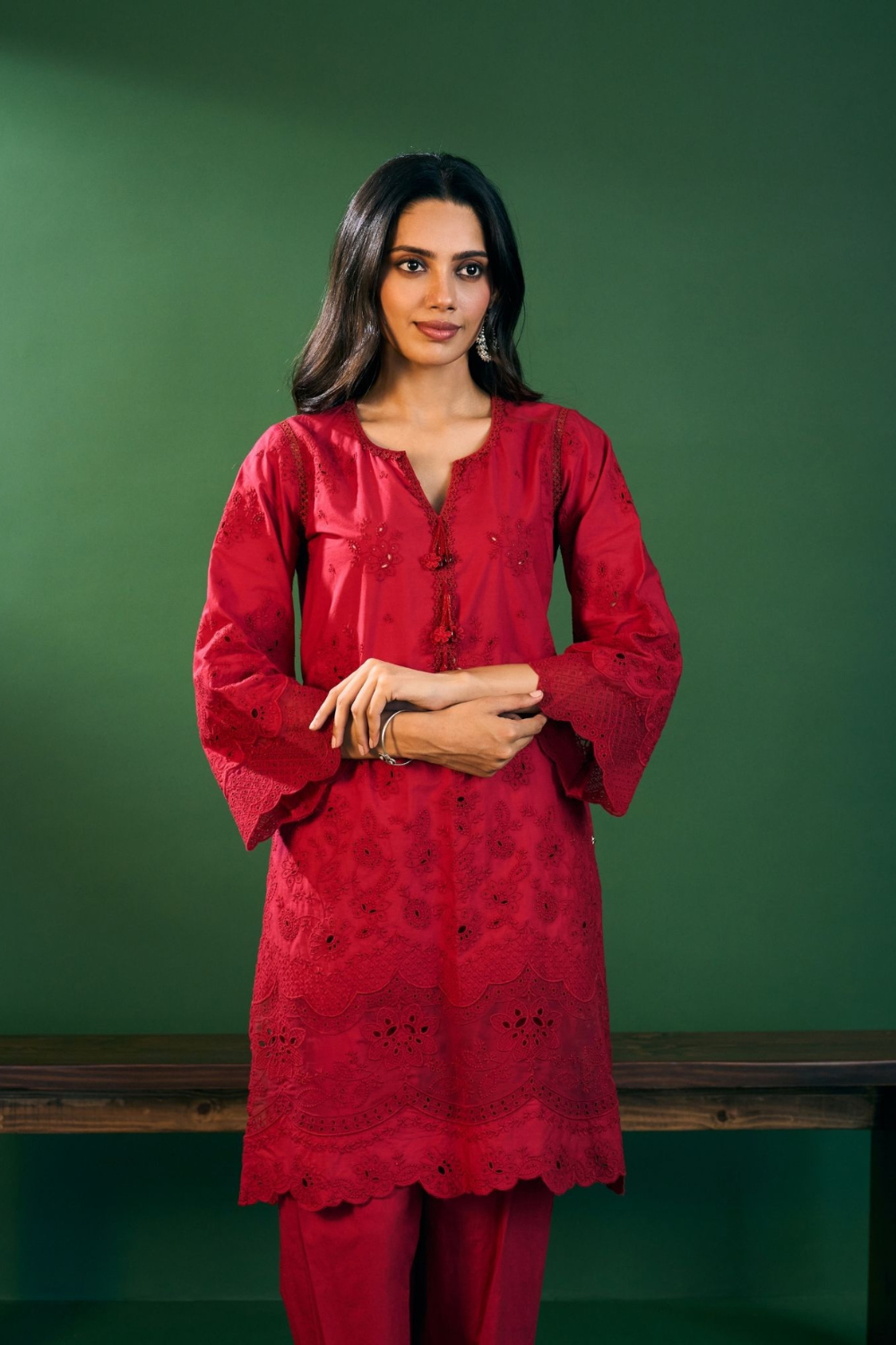 Riva Cotton Red Kurta Set