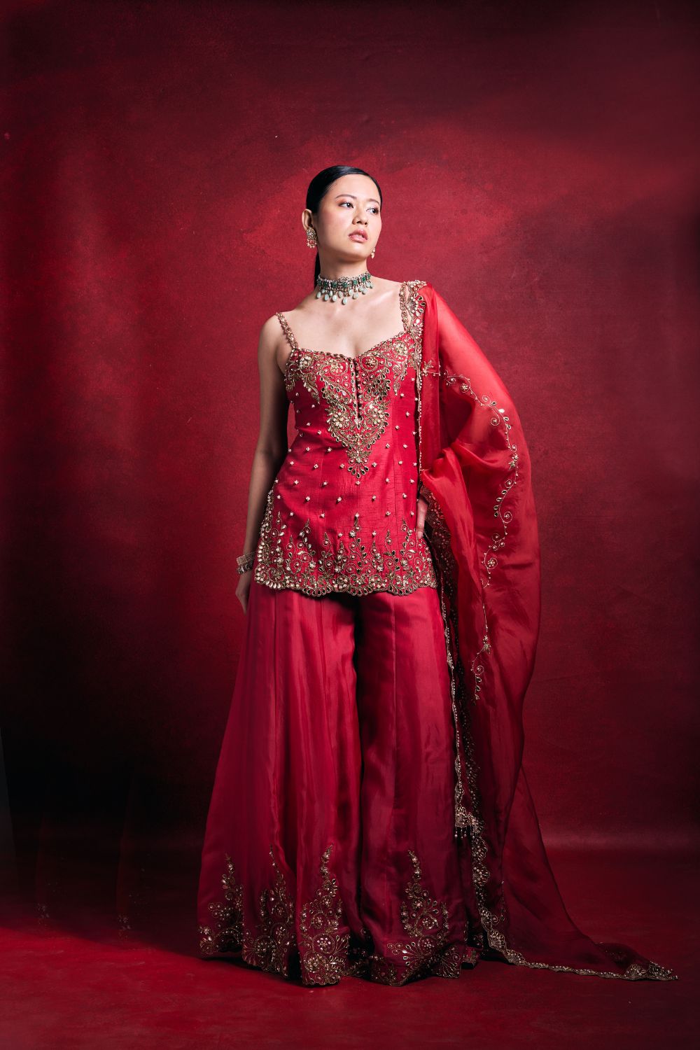 RED AND PINK SHARARA SET