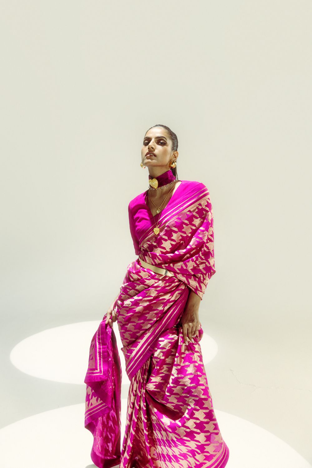 Open Border Houndstooth- GOLD ZARI