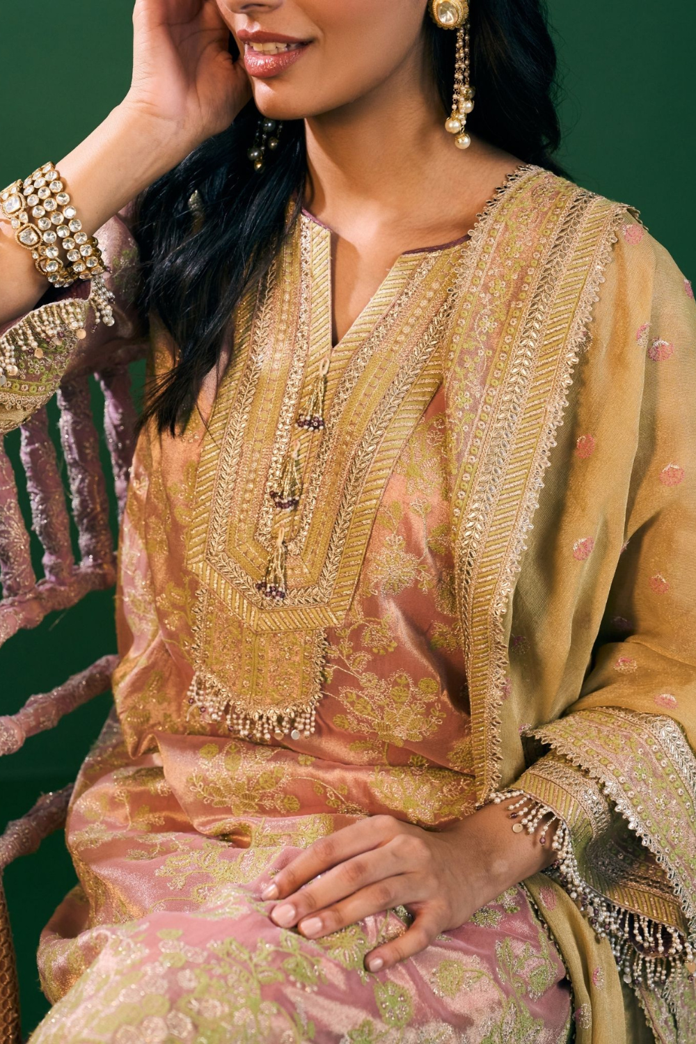 Aini Tissue Pink Kurta Set