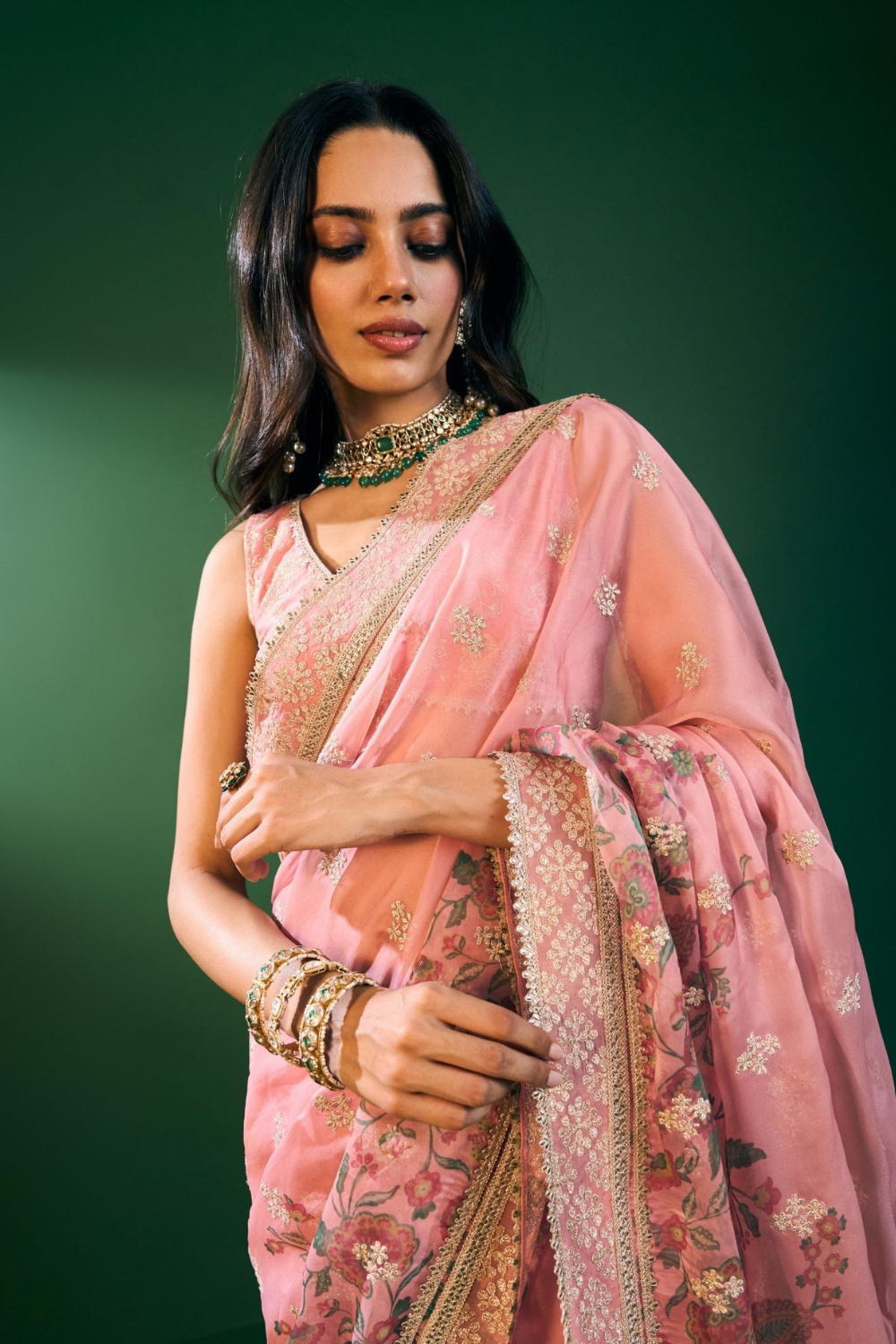 Leya Organza Printed Pink Saree