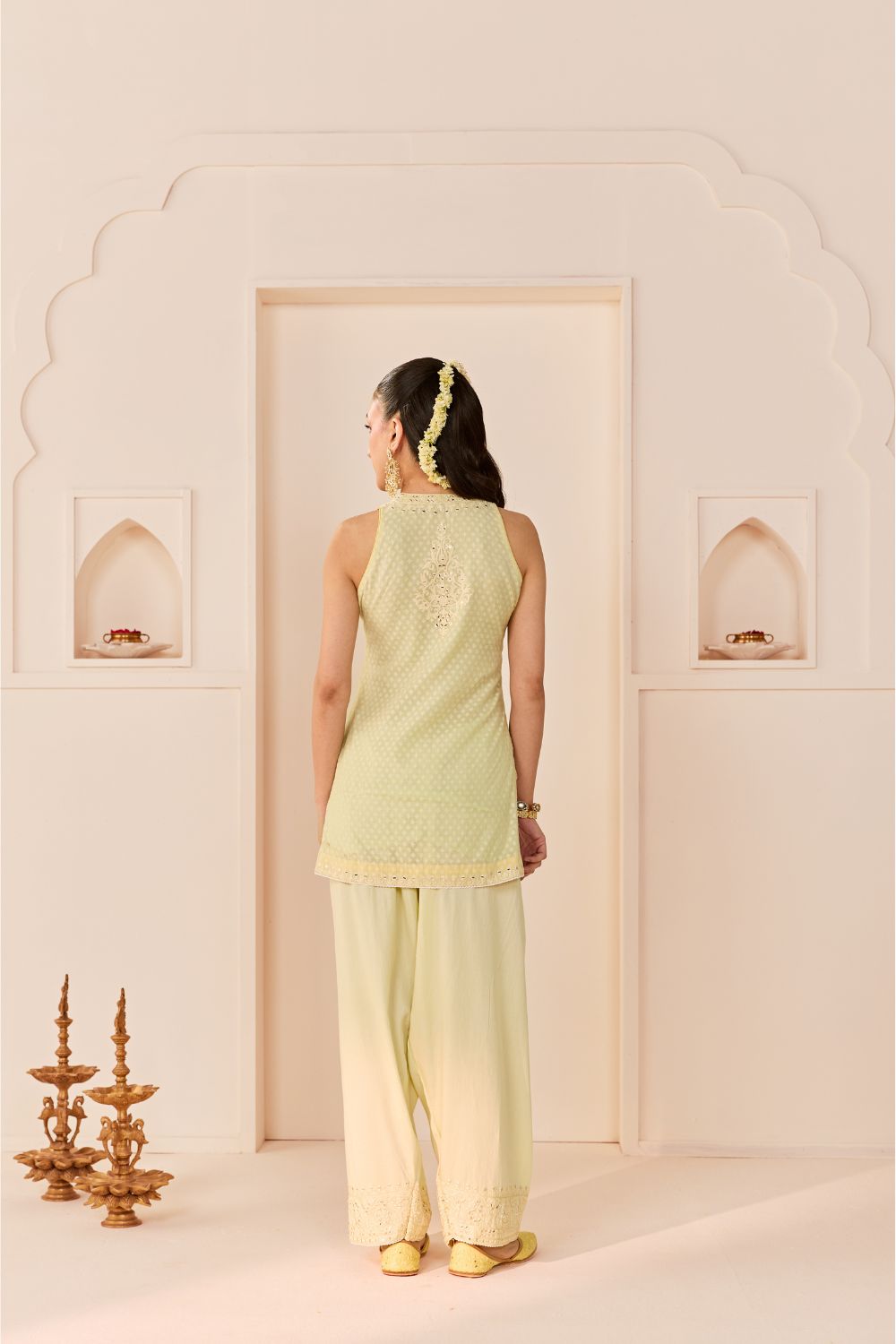 MIRAL - MINT GREEN SHORT KURTA WITH FARSI SALWAR AND DUPATTA