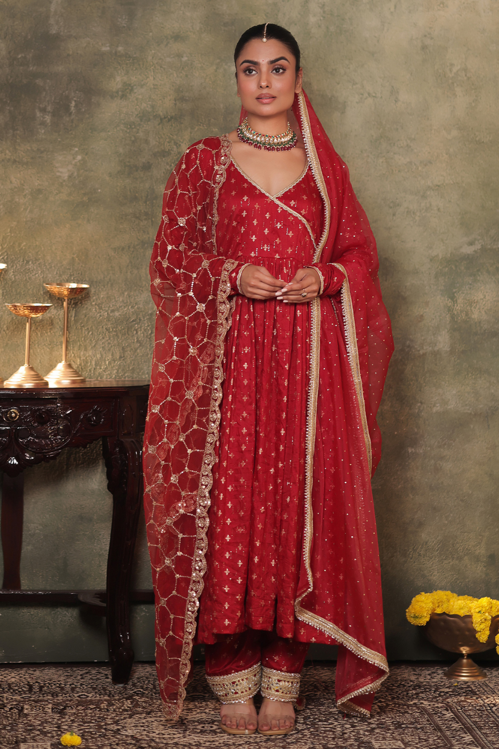 Red Anarkali Set